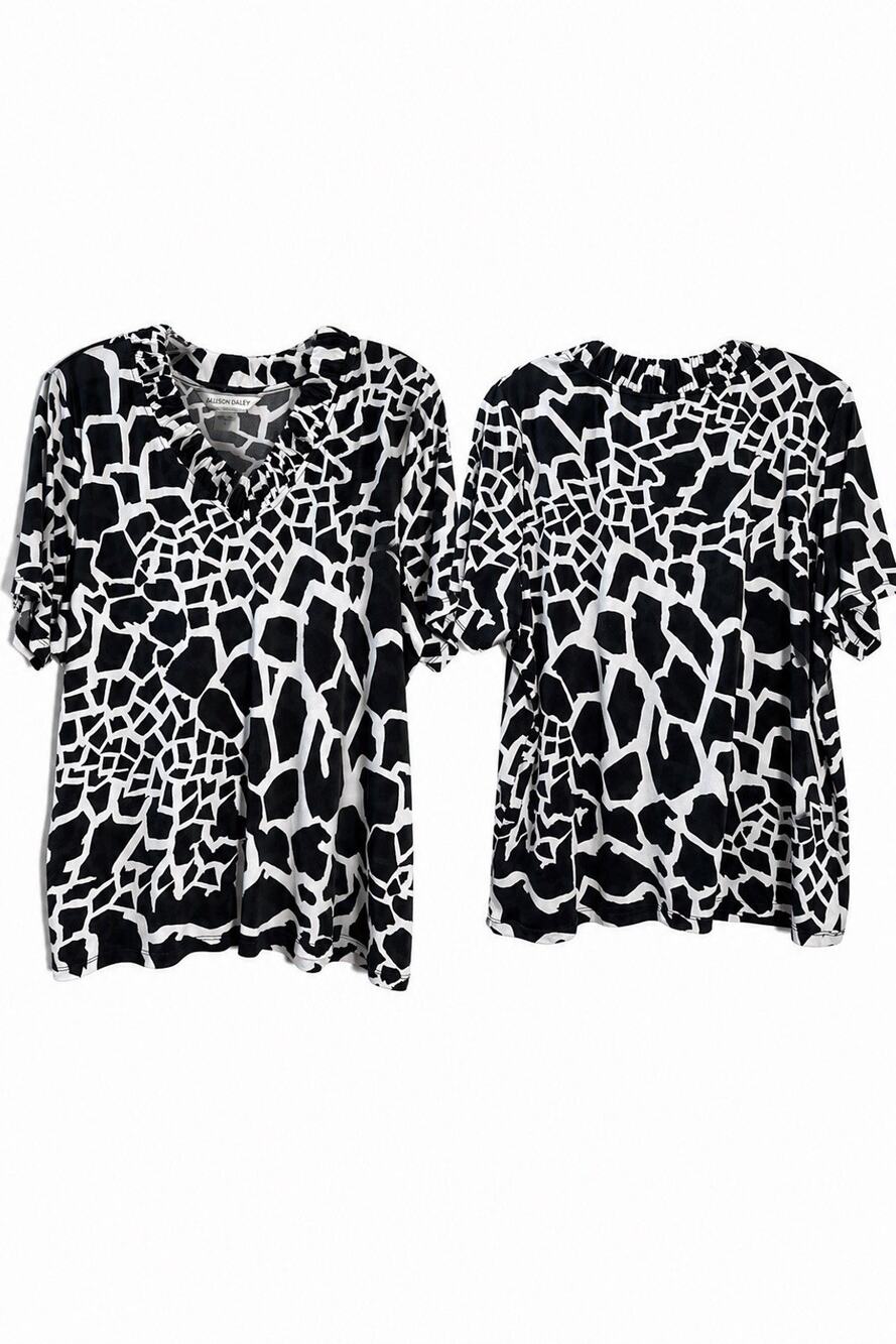 Allison Daley Women’s LG Top Abstract Geometric V Neck